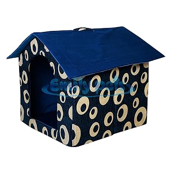 Emily Pets Cat & Dog Lovers Foldable Printer Velvet Fabric Puppy House Cat, Dog House - Blue