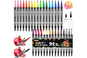 ZSCM QUALITY DECIDES THE FUTURE ZSCM 32 Colors Duo Tip Brush Markers Art Pen Set, Artist Fine and Brush Tip Colored Pens, for Adult Coloring Books Christmas Cards Drawing, Note taking Lettering Calligraphy Journaling