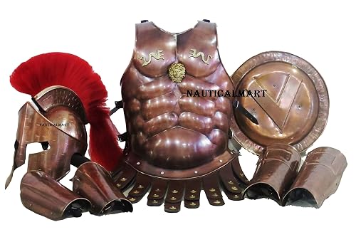 NauticalMart Medieval King Spartan Copper 300 Helmet W/RED Plume Muscle ...