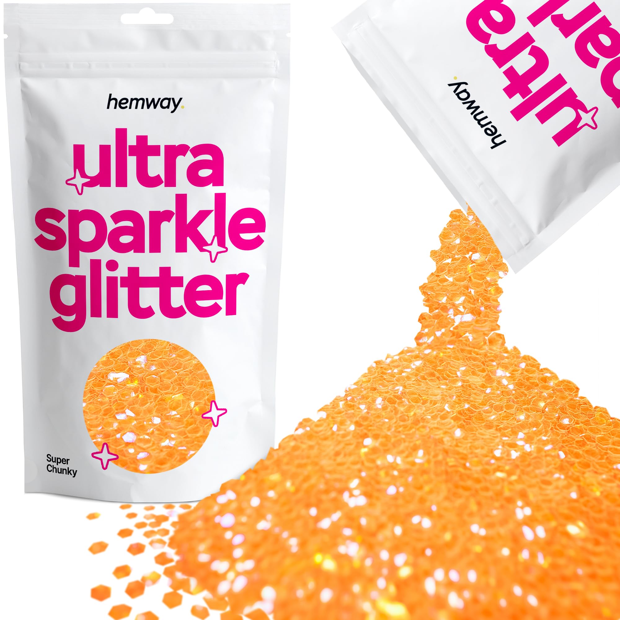 Hemway Ultra Sparkle Glitter Fluorescent Orange 100g Super Chunky | Glitter for Arts & Craft, Makeup, Nail Art, Crafting, Card Making, Sparkle Decoration โ image 1