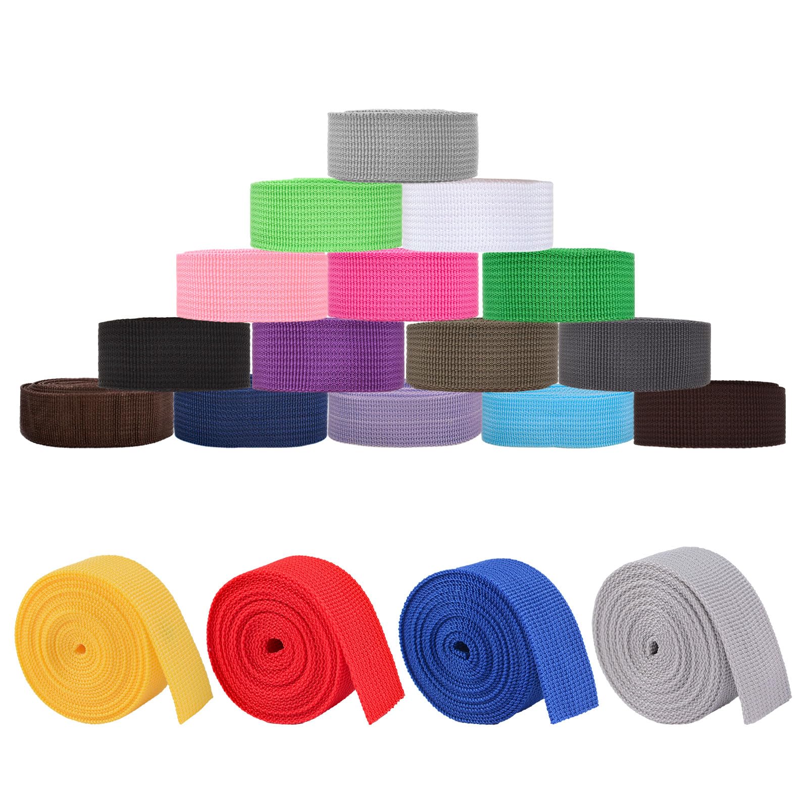 WANDIC Polypropylene Webbing, 19 Rolls 2.18 Yards Wide Webbing Strap Belting Fabric Strap for DIY Making Luggage Pet Collar Backpack Repairing