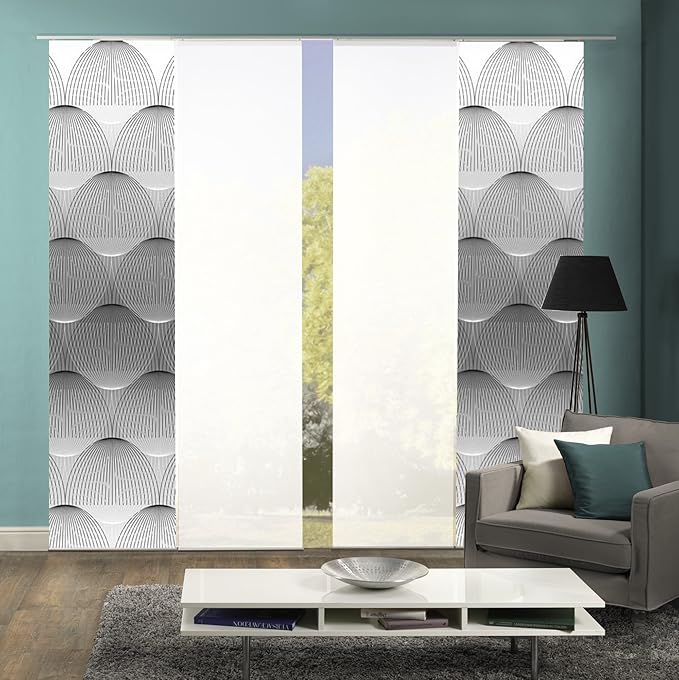 wohnfuehlidee 4er-Set Flächenvorhang, Deko Blickdicht, Arlena, Höhe 245 cm, 2X Dessin grau / 2X Uni weiß halbtransparent