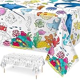 Giant Under The Sea Party Coloring Tablecloth for Kids - Huge Ocean Animals Theme Table Cover Large Under The Sea Shark Paint