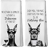 Mcehtle Funny Doberman Kitchen Towels Set of 2, Dog Kitchen Accessories, Coffee Station Decor, Dog Chef Gift Hand Towel, Dining Room Decorative Tea Towel Dish Towels 16x24 Inch