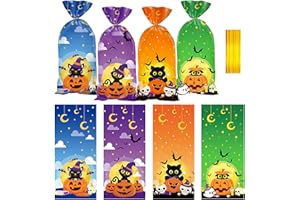 Yoblink Halloween Cellophane Treat Tags,100PCS Halloween Goodie Bags,Plastic Prank And Party Bags(Multicolour)
