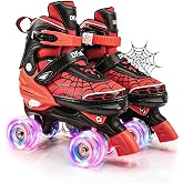 DFXLF Boys Roller Skates for Kids Ages 3-5-6-8-12 Years Old Rollerskates | 4 Size Adjustable Spider Quad Shoes for 3-12 Beginner with Light Up Wheels for Children's Birthday Gift Indoor Outdoor Sports