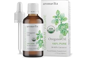 AROMAVITA Essential Organic Oil of Oregano-100% Pure Undiluted Greek Oregano Oil with Carvacrol - Over 86%, Non-GMO, Extra Strength Oregano Oil Organic Liquid Drops, 1.7 FL.OZ/50ml