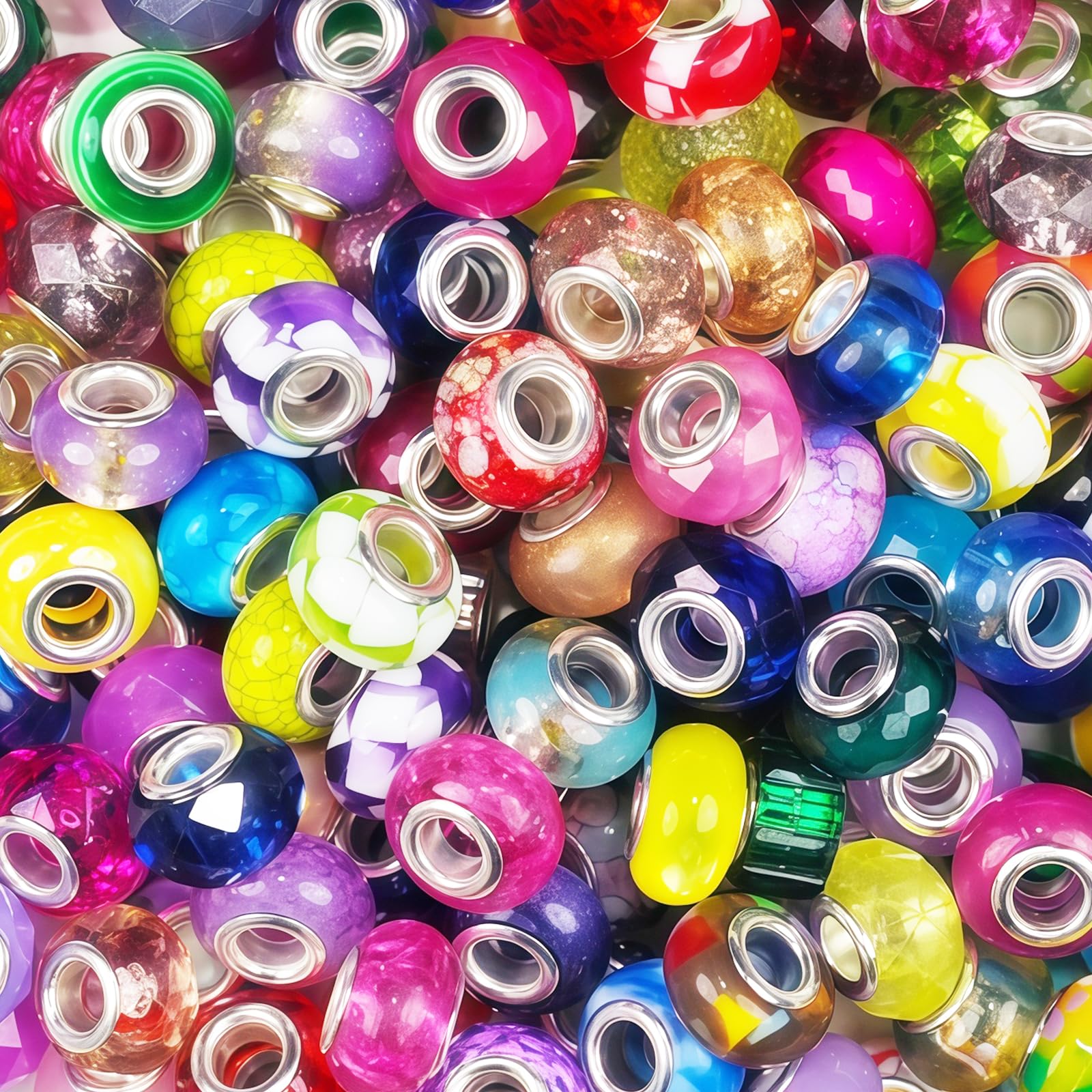 Photo 1 of 100Pcs Large Hole Beads for Jewelry Making, Assorted European Craft Big Beads Large Hole Lampwork Murano Bead Fairy Wand Garden Bead for DIY Beadable Pens Charm Bracelet Necklace Decoration Supplies