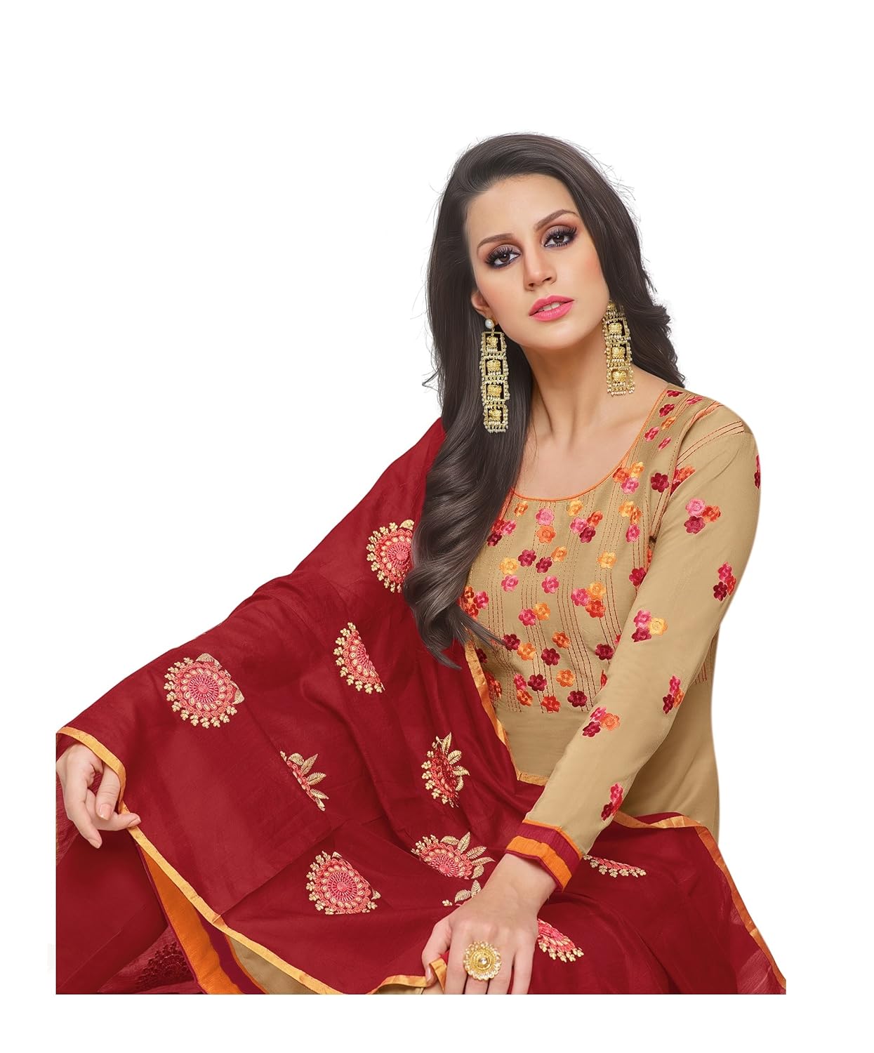 oomph! women's unstitched cotton blend salwar suit dupatta material - tortilla brown