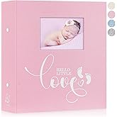 Lanpn Baby Photo Album 4x6 600 Pockets, Linen cover Newborn Bebe Memory Book Photobook Holds 600 Horizontal and Vertical Pictures, Picture Album with Front Window Gift for Boy Girl Baby Shower Pink