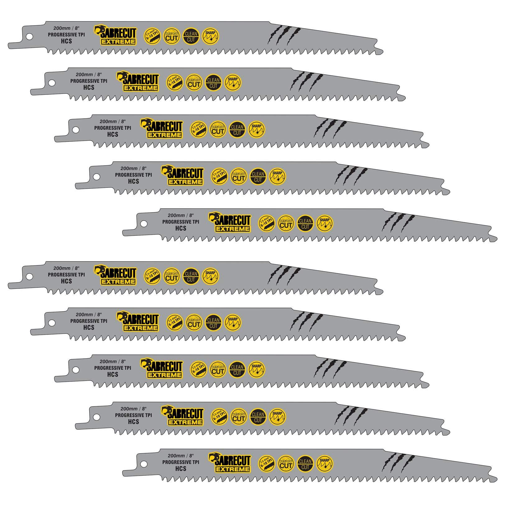 10 x SabreCut SCRS2345X_10 200mm 6-10 TPI S2345X Very Fast Wood Cutting Reciprocating Sabre Saw Blades