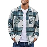 COOFANDY Men's Flannel Shirts Casual Button Down Plaid Shirt Jacket Long Sleeve Fleece Shacket with Pockets