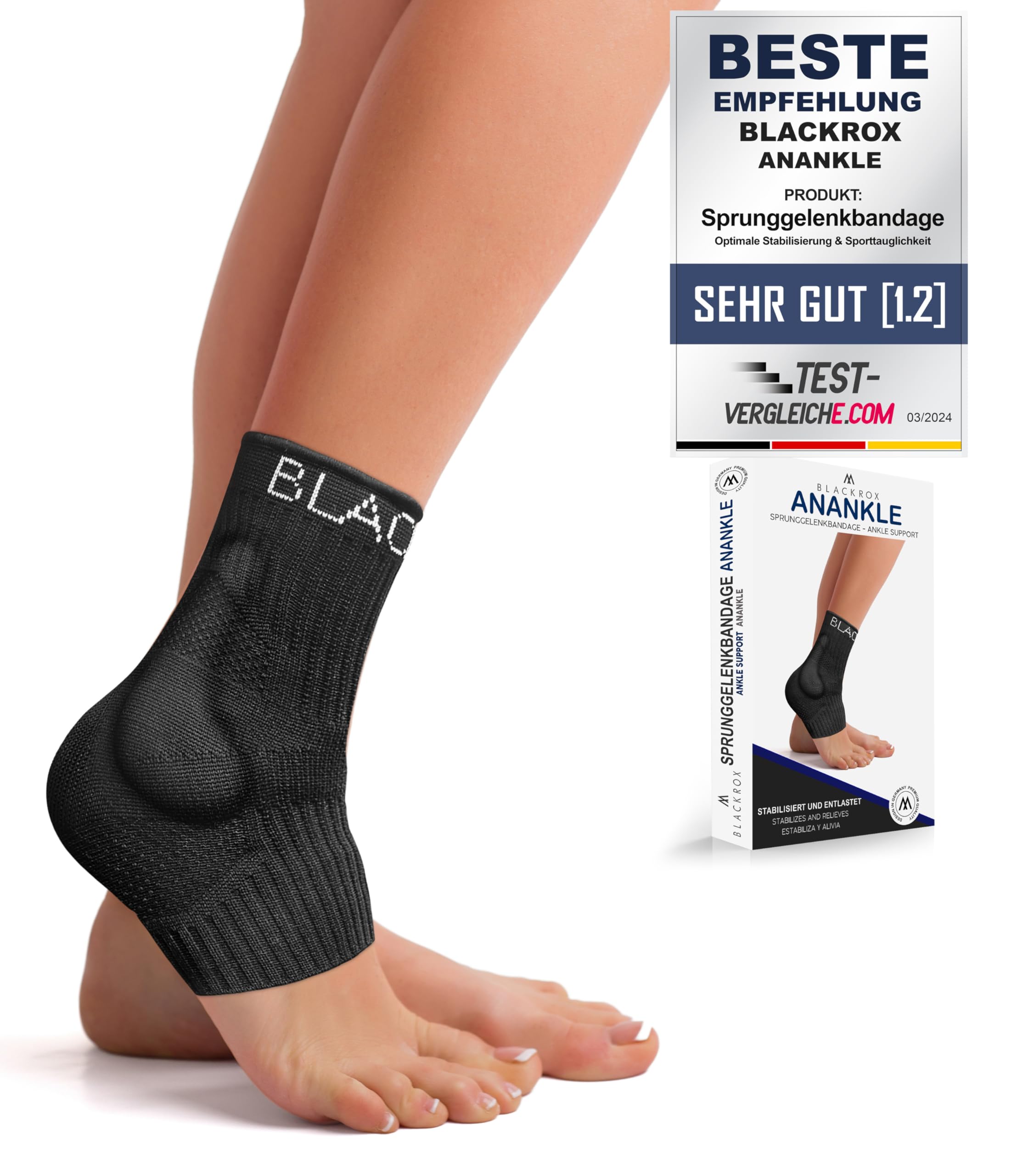 BLACKROX Ankle Bandage with Silicone Support Ankle Bandage Sports Ankle Brace Right Left Women Men Foot Bandage Ankle Protection Ankle Brace Horse Football (M, Black)