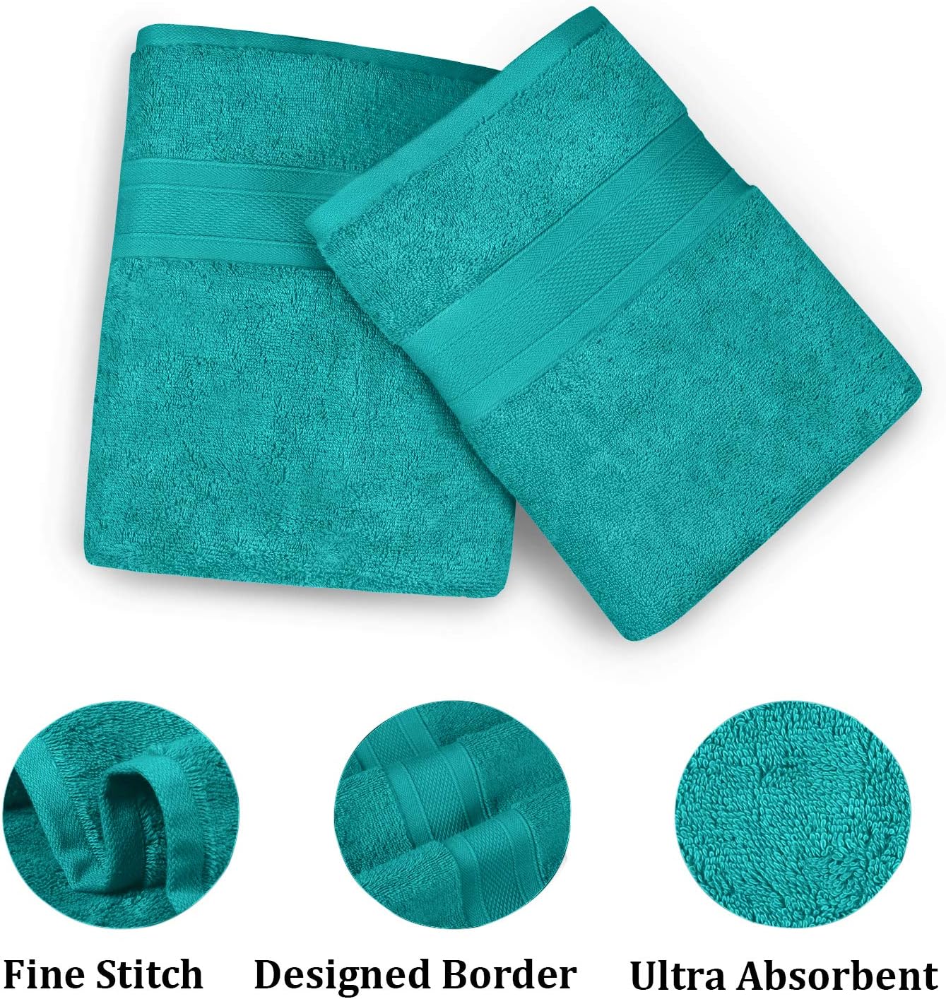 TRIDENT Soft and Plush, 100% Cotton, Highly Absorbent, Bathroom Towels, Super Soft, 6 Piece Towel Set (2 Bath Towels, 2 Hand Towels, 2 Washcloths), 500 GSM, Teal: Kitchen & Dining