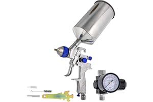TCP Global Professional Gravity Feed HVLP Spray Gun with a 1.8mm Fluid Tip, 1 Liter Aluminum Cup and Air Regulator