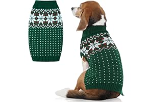 FUAMEY Dog Christamas Sweater, Warm Dog Sweater Classic Snowflake New Year Turtleneck Sweaters Knitwear Cold Weather Dogs Pullover for Small Medium Dogs Puppies & Cats Bulldogs Corgi with Leash Hole