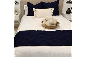 KBC linen Bed Runner Set 100% Cotton 800 Thread Count 5 Piece Pinch Pleated Bed Runner Set, Decorative Bed Scarf, 1 Pinch Pleated Bed Runner and 4 Pillow Shams, California King Size Navy Blue