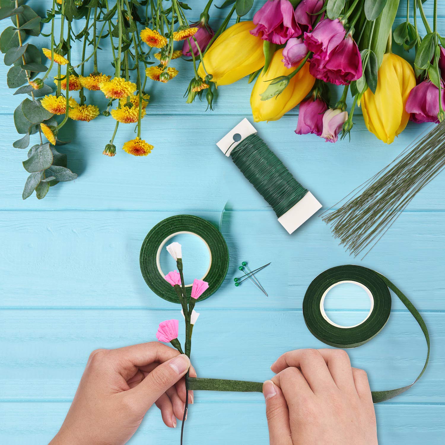 3 Pack 114 Yards 22 Gauge Green Flexible Paddle Wire for Crafts, Christmas Wreaths Tree, Garland and Floral Flower Arrangements