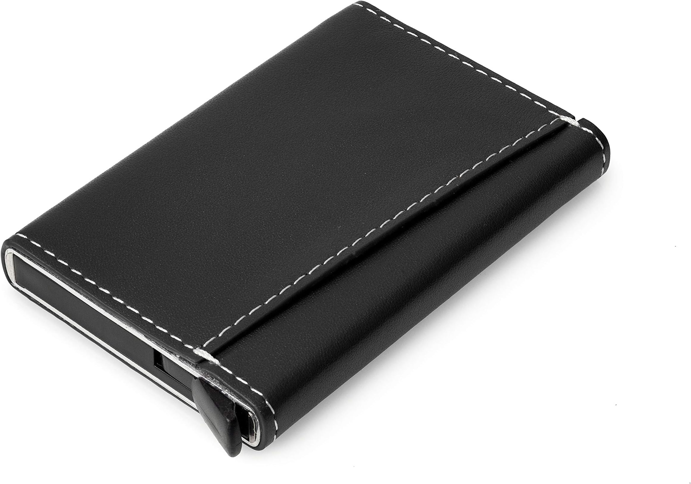 SALIENCE Genuine Leather Credit Card Holder - Slim and Minimalist Pop-up Wallet with RFID Protector