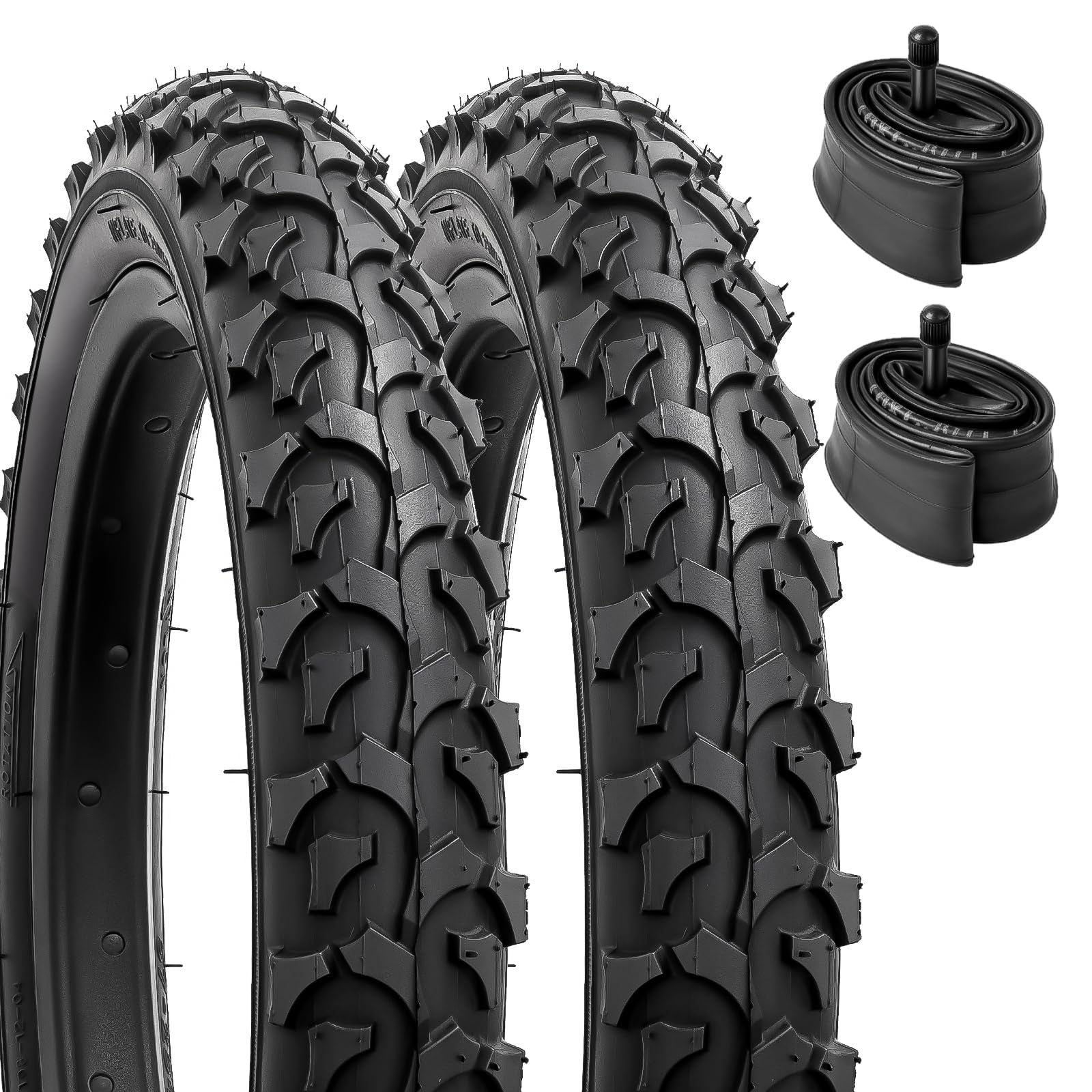 YunSCM 2-Pcs Foldable 14 inch Bike Tyres 14x2.125 Tires 57-254 and 14 inch Inner Tubes AV32mm Valve Compatible with 14x1.95 14x2.0 14x2.10 14 x 2.125 Mountain Bike Tyres and Tubes