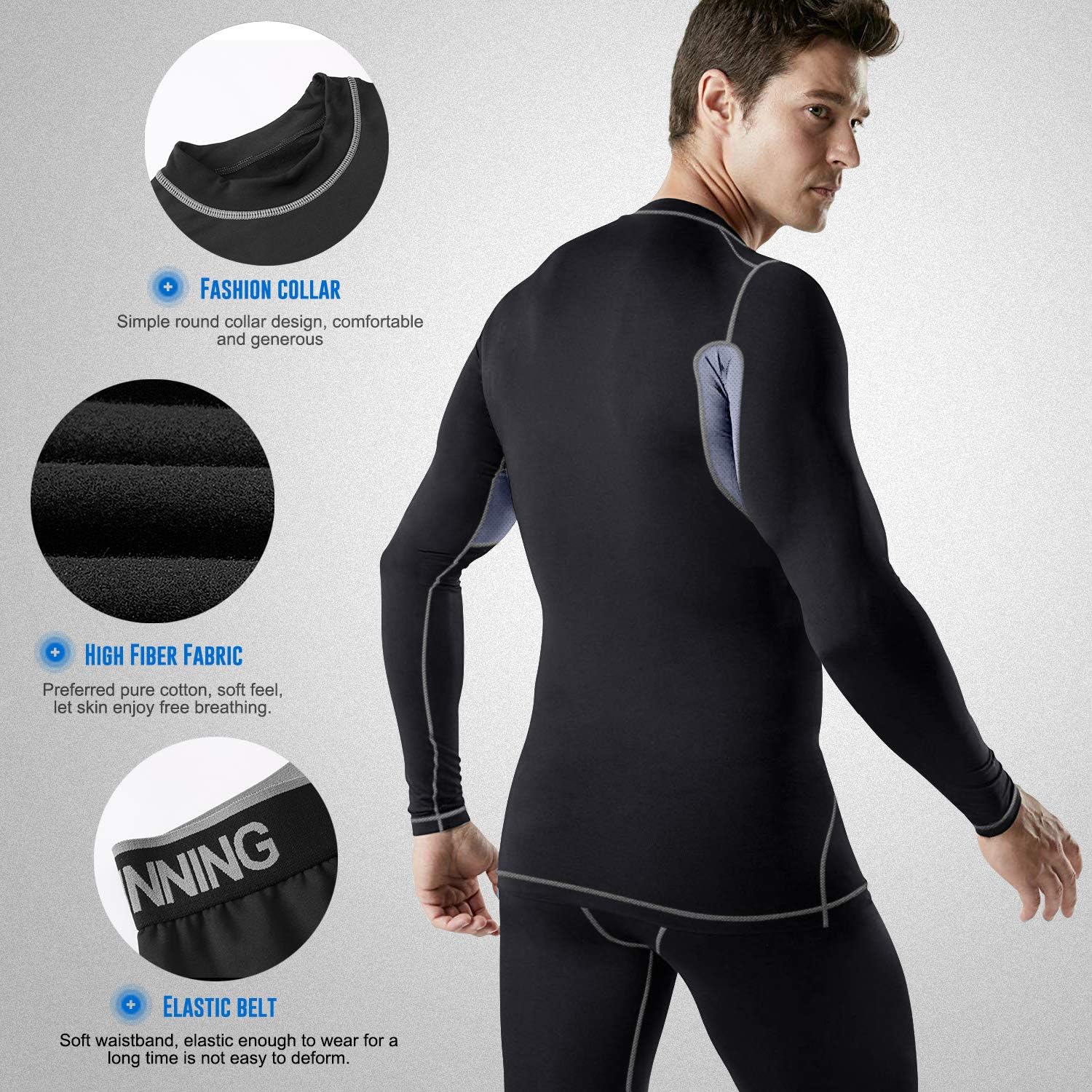 MeetHoo Men’s Thermal Underwear Set, Compression Base Layer Sports Long Johns Fleece Lined Winter Gear Running Skiing at  Men’s Clothing store