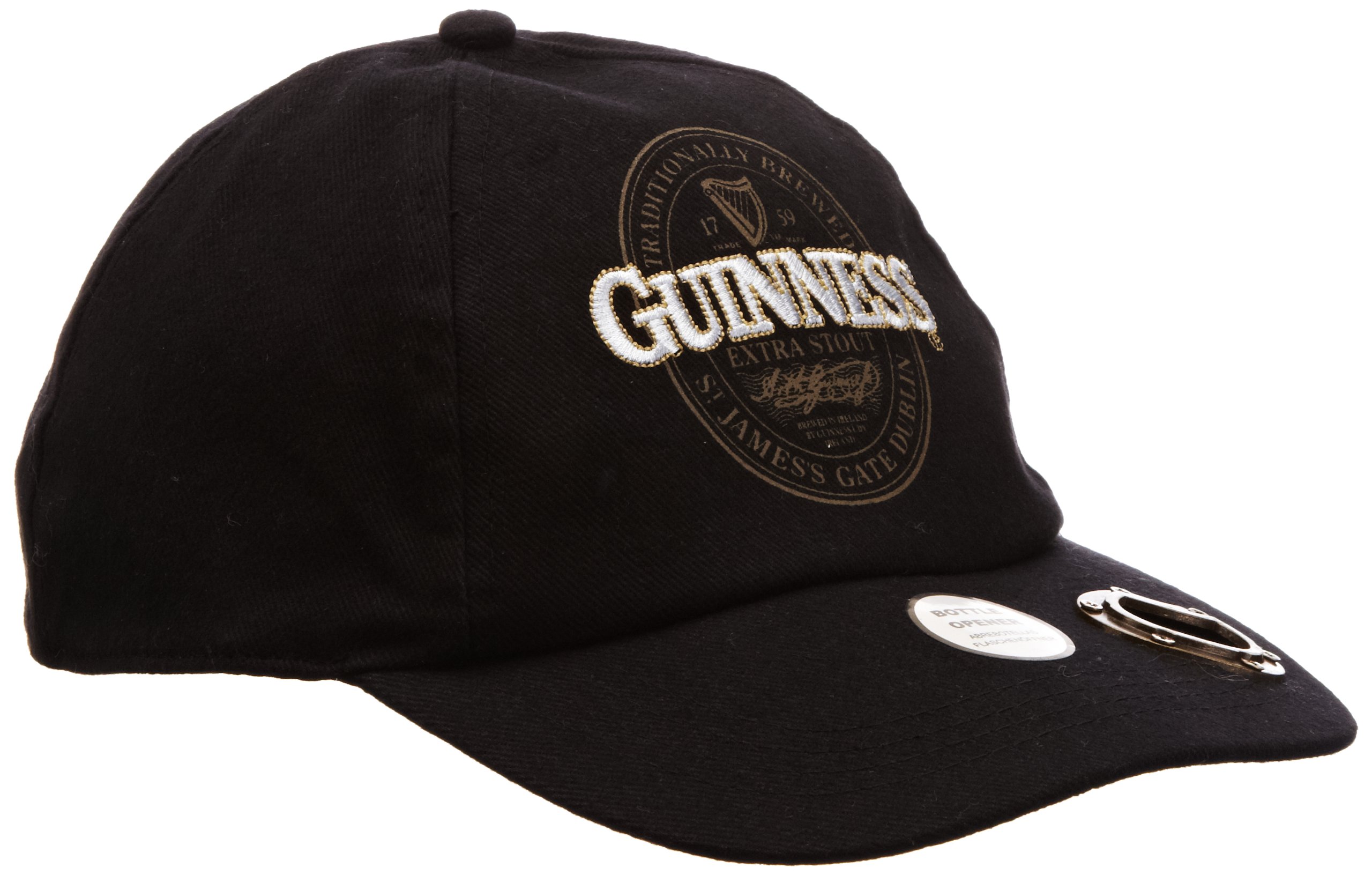 Guinness Official Merchandise Extra Stout Label Bottle Opener Cap Men's Hat Black One Size