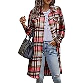 PRETTYGARDEN Womens Plaid Shacket Jacket Fall Fashion 2026 Long Sleeve Button Up Flannel Shirt Winter Clothing Woolen Coats