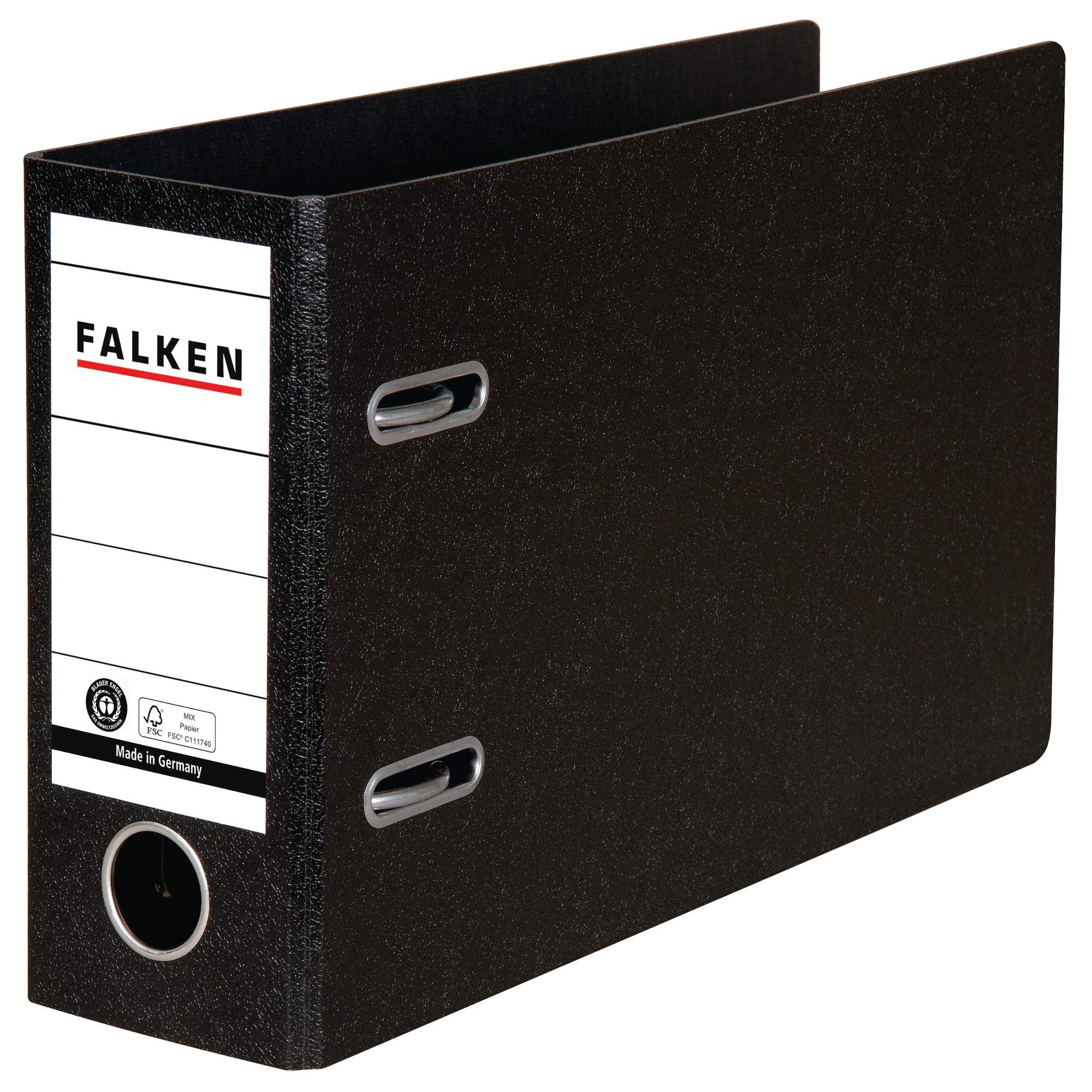 Exacompta - Ref 11285905000F - FALKEN - Lanscape Paper Lever Arch Files - Suitable for A5 Documents, 80mm Spine, Spine Label, Metal Finger Hole - Black (Pack of 20)
