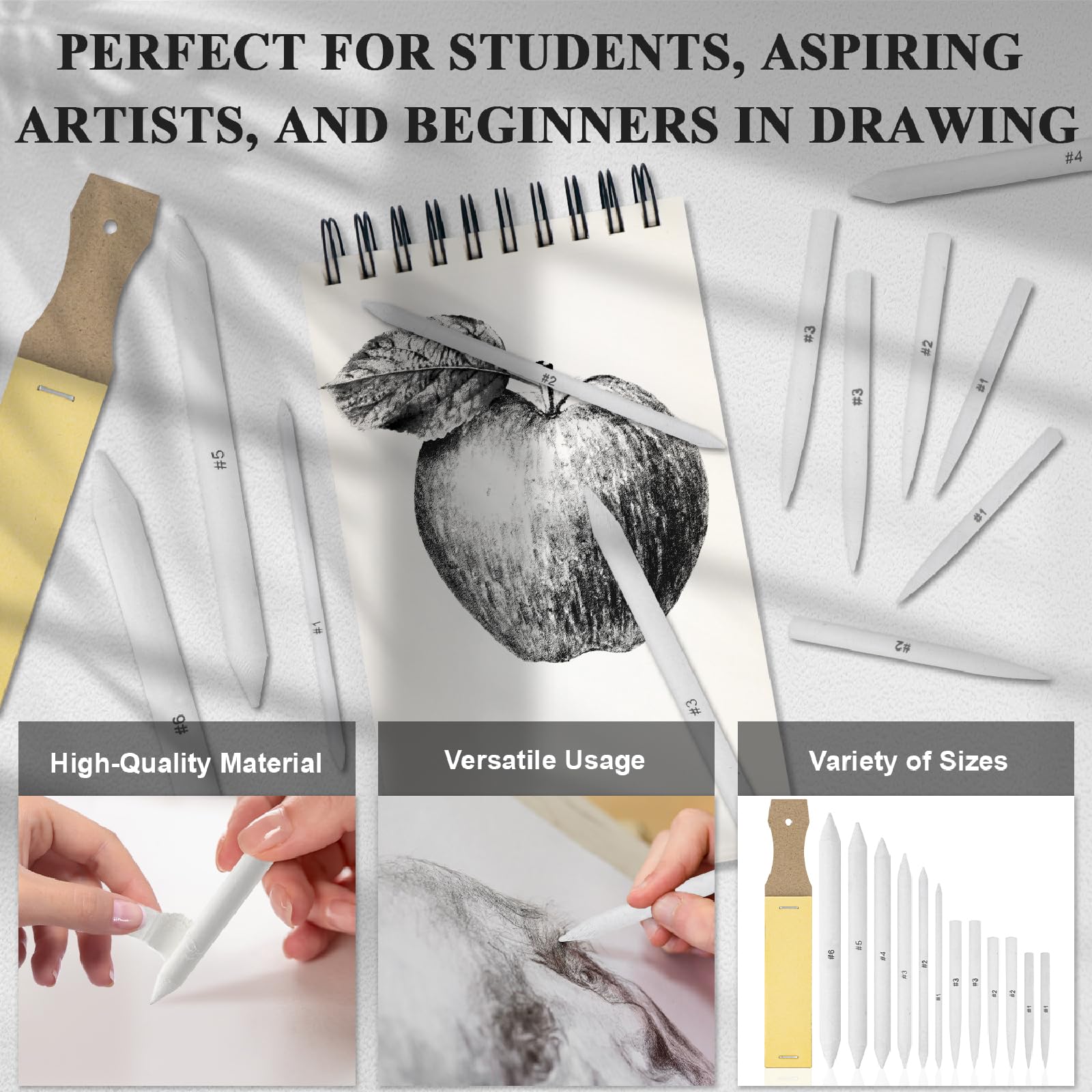 Aenir Blending Stumps for Drawing, Tortillons Blending Stumps Set of 13 Pack with Sandpaper Pencil Sharpener, Paper Art Blenders Tools for Charcoal, Graphite, Drawing Tools for Artists. (13)
