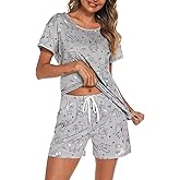 ENJOYNIGHT Womens Pajama Shorts Sets Cotton Pjs Summer Cute Sleepwear with Pockets