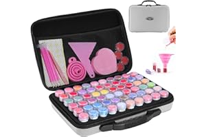 LitEnergy Diamond Art Storage Containers, 60 Slots Portable Diamond Art Organizer Shockproof with Diamond Art Accessories and Tools for Craft Jewelry Beads Rings Charms Glitter (Pure Grey)