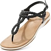 UBFEN Womens Flat Sandals Dress Braided T-Strap Thong Sandals with Arch Support Comfortable for Walking