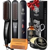 Beard Straightener Kit w/Beard Straightener, Beard Balm, Beard Growth Oil, Beard Styling Comb &amp; Scissors, Upgraded 5-in-1 Beard Straightening, Unique Stocking Stuffer Gifts for Friend, Father &amp; Him