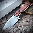 EDC Small Fixed Blade Hunting Knife with Leather Sheath, Full Tang 2.56" 8Cr13Mov Steel, Stable Wooden Handle Camp & Bushcraft Knife for Men & Women (120 Grams)