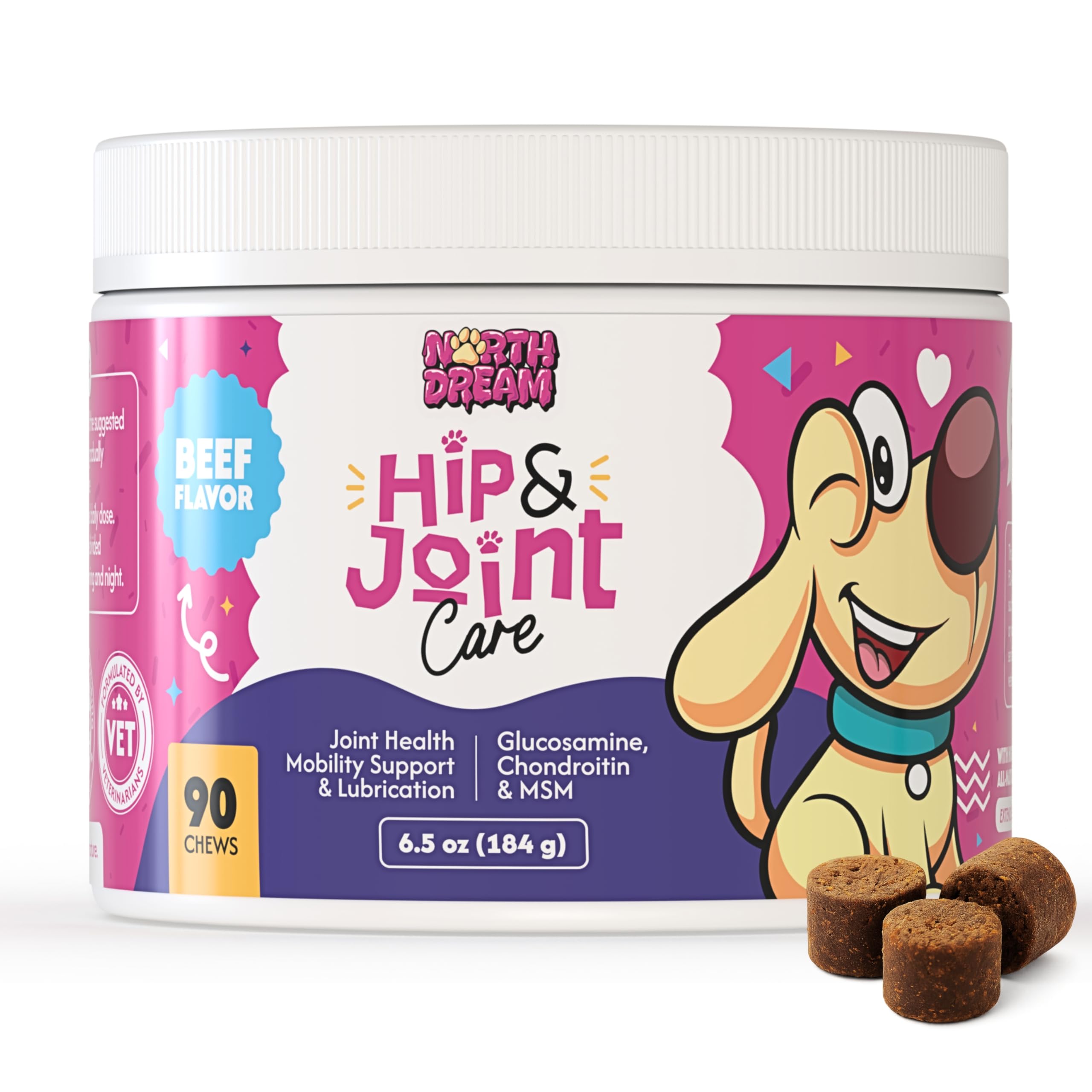 Photo 1 of ***EXP 9/2027***North Dream Hip & Joint Supplement for Dogs – Glucosamine, Chondroitin, MSM, Turmeric & Hemp Oil – Natural Mobility & Pain Relief Soft Chews – Beef Flavor – 90 Count – Made in USA***EXP 9/2027***