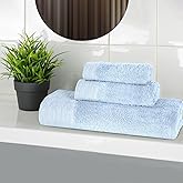 Superior Rayon from Bamboo Blend 3-Piece Towel Set, Luxury Quick Dry, Bathroom Essentials, Shower, Spa, Plush Soft Absorbent Towels, Includes 1 Bath, 1 Hand, 1 Washcloth/Face Towel, Light Blue