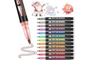 GenuisArt Double Line Outline Markers, Art Markers For Kids,Art Supplies Crafts Gifts for 4-12 Year Old Girl,Metallic Glitter Pens Set for Gift Cards,Rock Painting,Coloring Book (12)