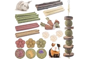 ERKOON Bunny Toys Boredom, 42 PCS Bunnies Timothy Hay Sticks Carrots Rose Grass Cake Dental Care, Molar, Chinchillas Toy Chew Toy, Guinea Pigs, Hamsters, Chinchilla, Rabbit Chew Toys for Teeth