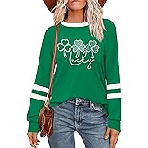 St. Patrick Day Shirt for Women: Lucky Shamrock Sequin Green Long Sleeve Tee Saint Patrick's Day Irish Graphic Tops
