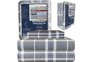 Thermee Micro Flannel Shavel Home Products Sheet Set, Queen, Fashion Plaid/Grey