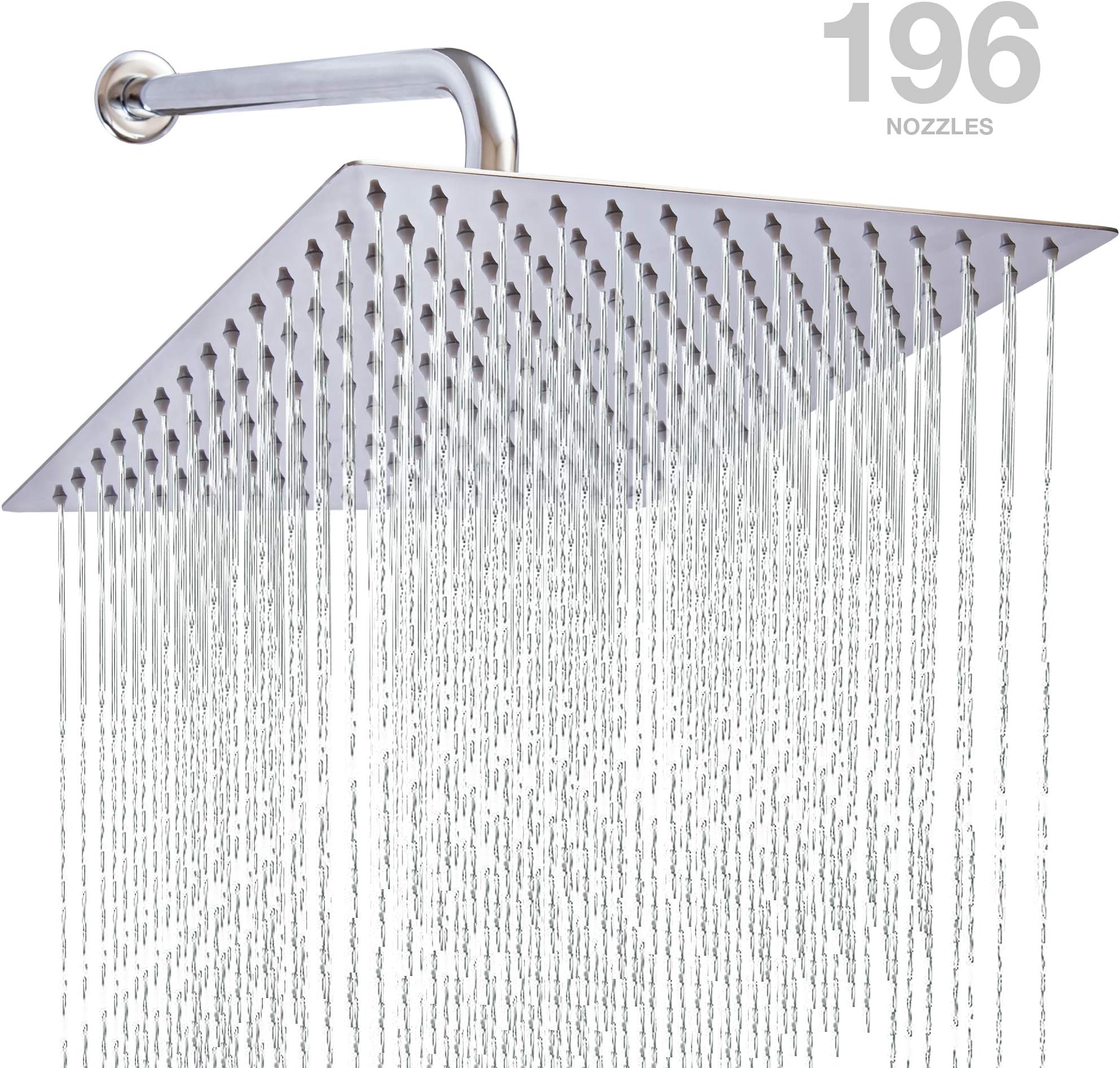 12 inch Square Rain Shower Head with Extension Arm 13,5 inches use as Rainfall Shower head - Modern Waterfall Showerhead Full Body Coverage Easy to clean and install, Made of Stainless steel