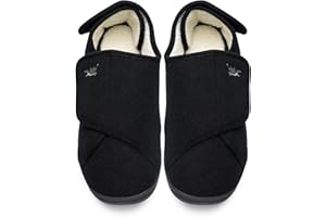 Happy Touch Mens Extra Wide Width Diabetic Slippers Memory Foam With Adjustable Velcro Closure, Soft Non-Slip Orthopedic House Shoes for Elderly Swollen Feet, Arthritis, Edema