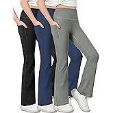 Desol 3 Pack Girls Flare Leggings with Pockets, High Waist Bootcut Yoga Pants, Dance Athletic Bell Bottoms for Teen &Kids