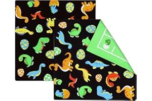 PurpleEssences Kids Reusable Cloth Napkins | 2-Ply, Reversible | Thick, Absorbent Cotton | Set of 2, 12”x12” | Ideal for Lunch - Dinosaurs