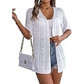 Beautiful Nomad Women's Summer Short Sleeve Crochet Cardigan Sweaters Lightweight Boho Knit Kimono Outwear White