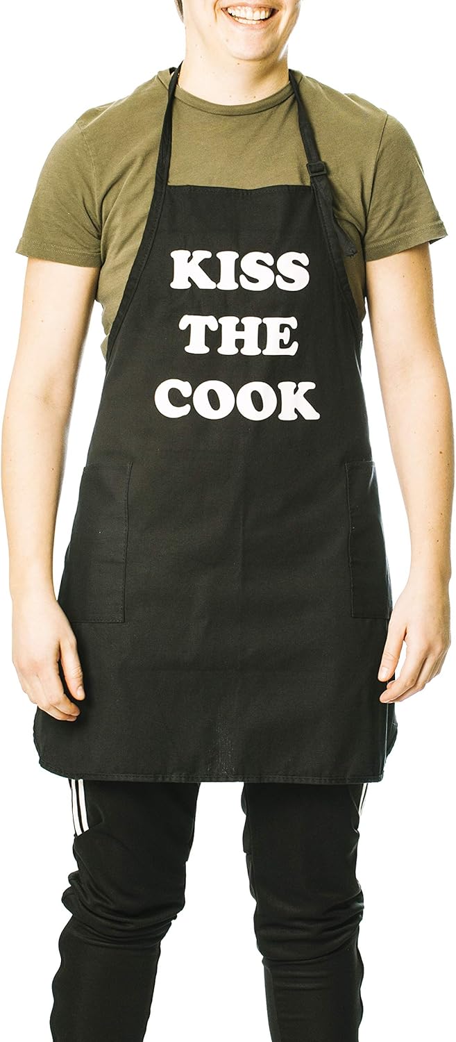 Funny Guy Mugs Kiss The Cook Adjustable Apron with Pockets - Funny Apron For Men & Women - Perfect for Kitchen BBQ Grilling Barbecue Cooking Baking: Kitchen & Dining
