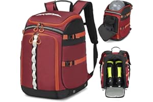 BISKLNDN Ski Boot Bag, 65L Ski Boot Travel Backpack for Ski Helmet, Goggles, Gloves, Skis, Snowboard & Accessories, Waterproof Ski Bag