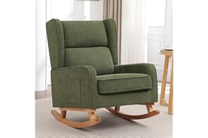 HCHAIRH Nursery Rocking Chairs, Rocking Chair Nursery for Mom Nursery Rocker with High Backrest and Solid Wood Legs, Modern Wingback Accent Chair for Reading Living Room Bedroom, Green