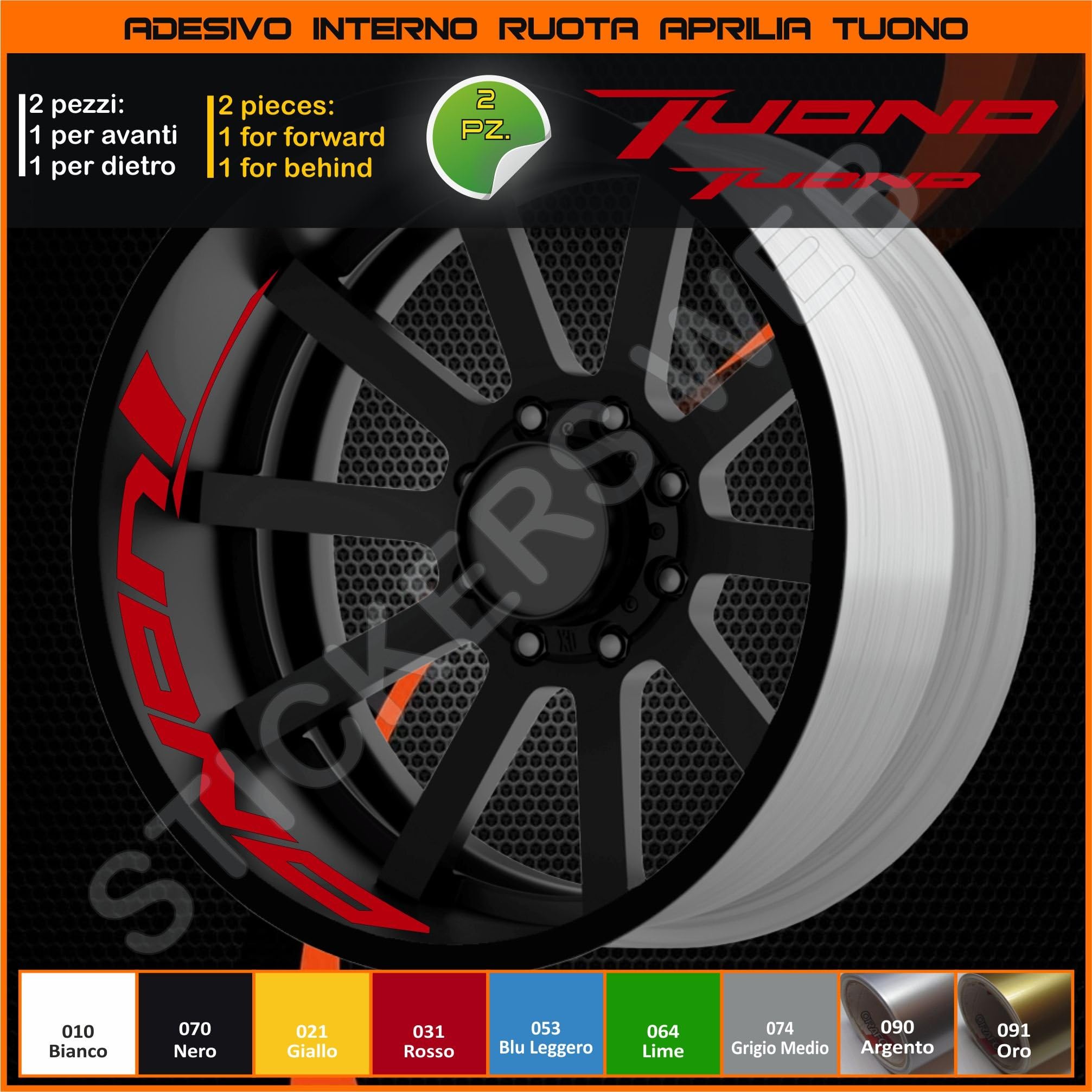 Aprilia Tuono Internal Wheels Stripes Circles Stickers Decals Strip Rims Cod. 0281 031 Rosso