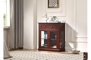 FOREST GRAVITY Modern 31.5'' Small Buffet Cabinet with Storage,Sideboard Buffet with Glass Doors,Small Coffee bar Cabinet with Drawer and Adjustable Shelf for Kitchen,Wine red